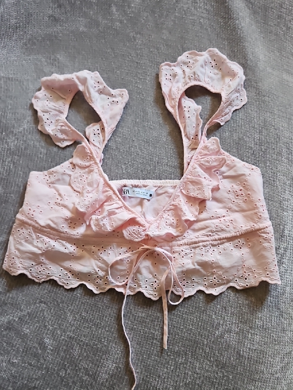 Zara Pale Pink Eyelet Tie-Front Crop Top